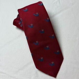 Preppy Cape Cod Slim Classic Red Silk Tie with Blue Whale Pattern Design